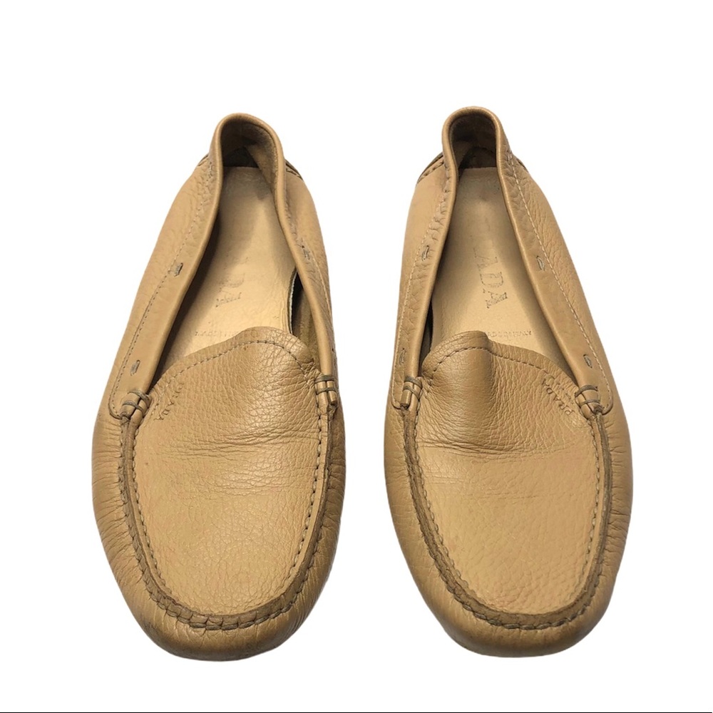 Prada | Tan Leather Square Toe Driving Loafers 7.5